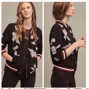 Anthropologie Elevenses Solstice Embroidered Bomber Black